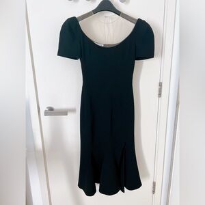 Oscar de la Renta Black Stretch Wool Paneled Dress